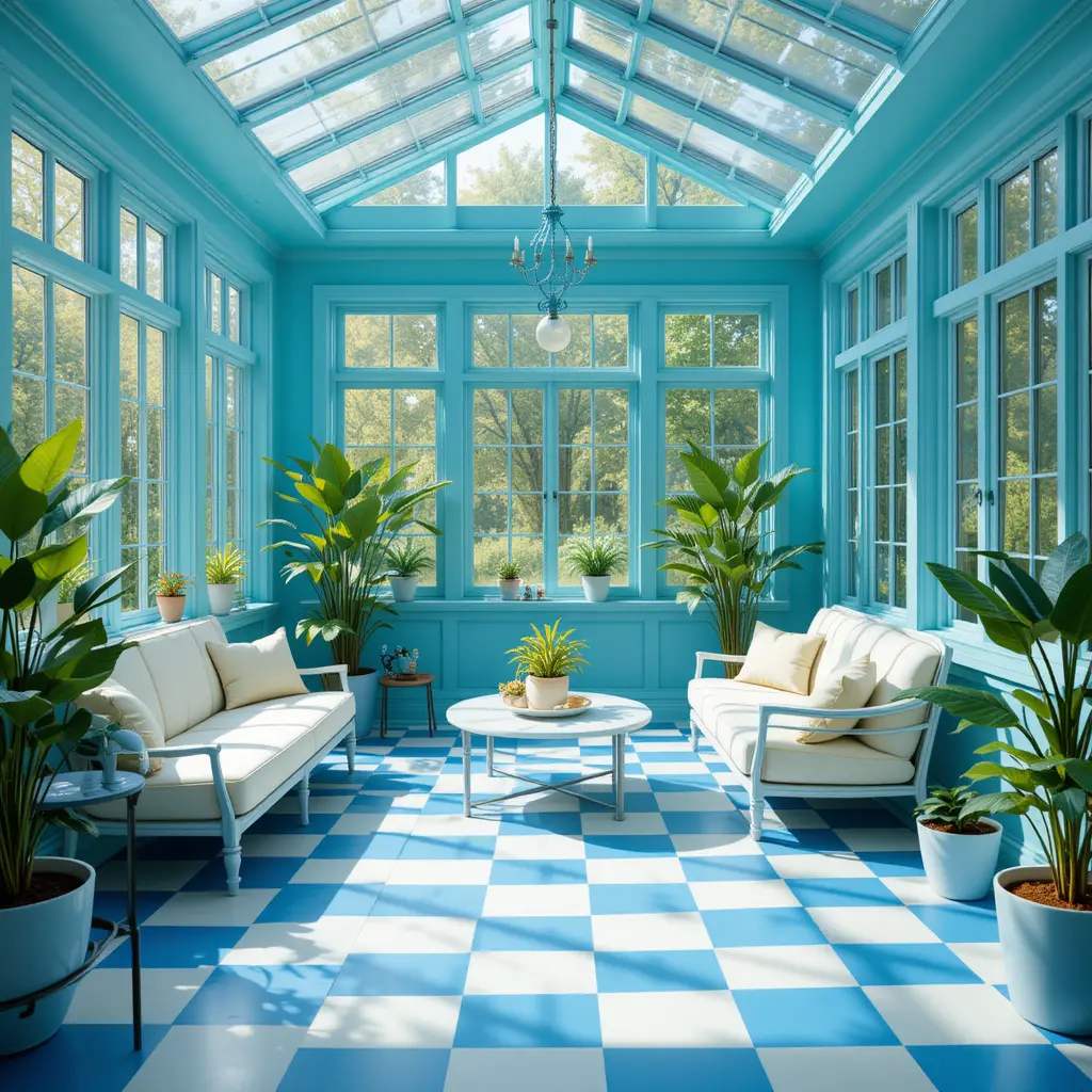 Bright Blue and White Checkerboard Floor