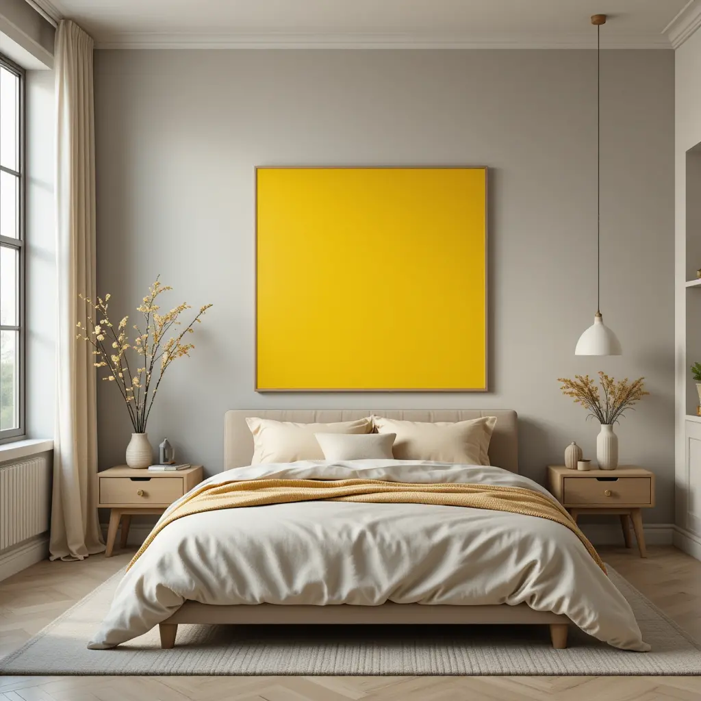 Bright Yellow Wall Art in a Neutral Room