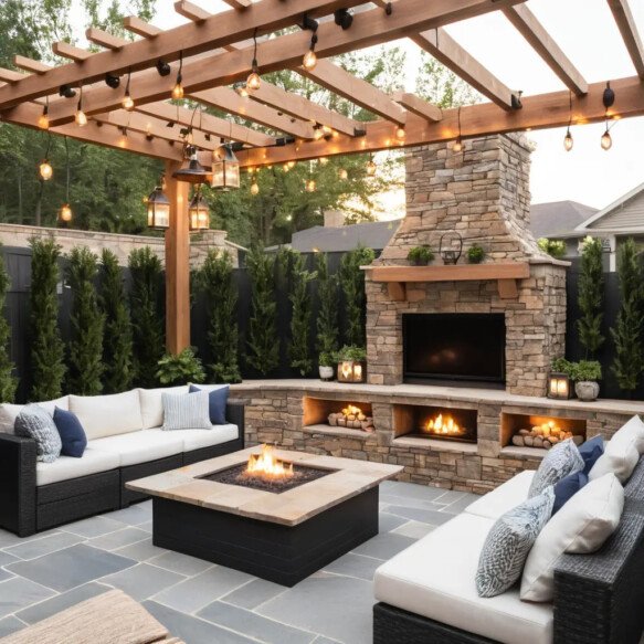 Built-In Fireplace with Entertainment Area