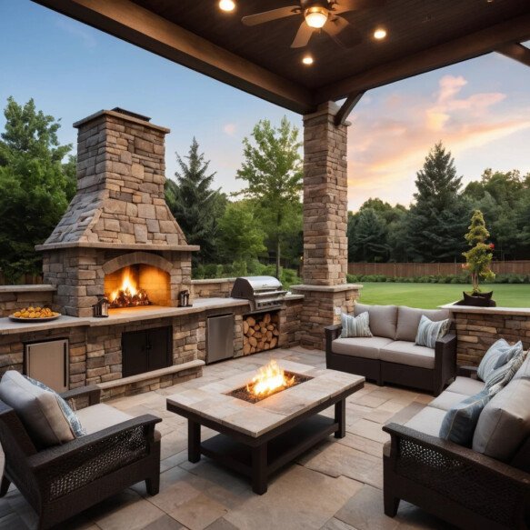 Built-In Outdoor Fireplace with Grill