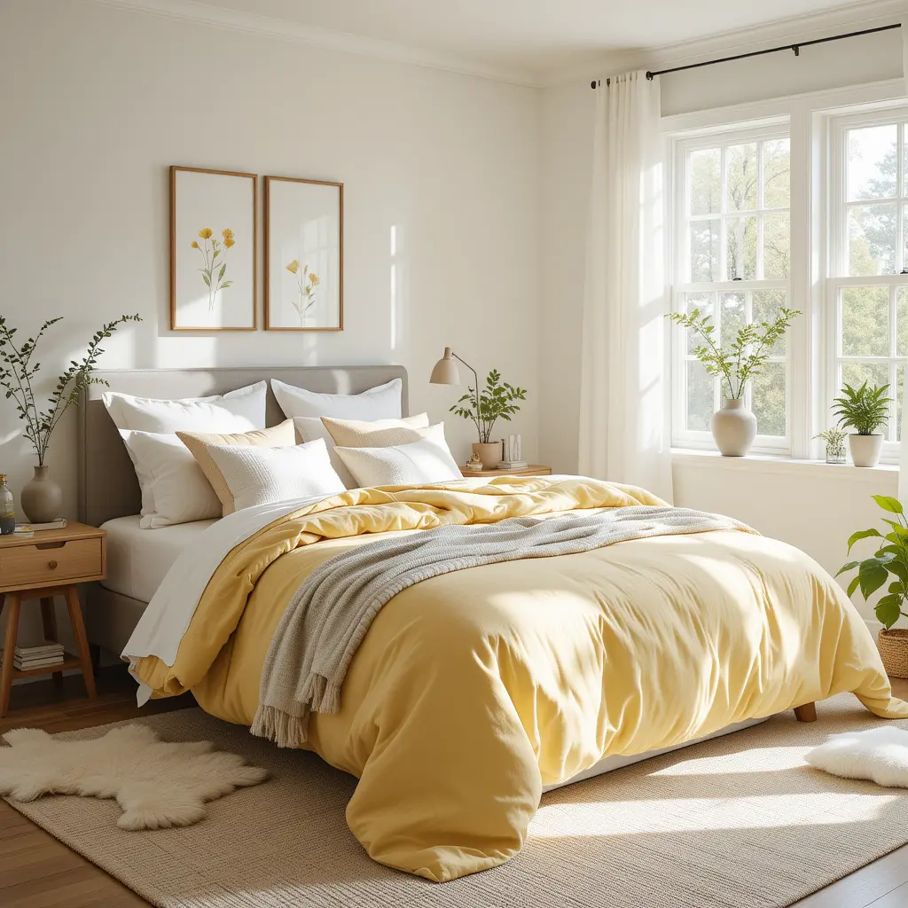 Buttercup Yellow Bedspread with Neutral Accents
