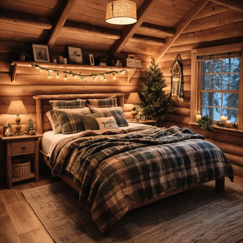 Cabin Bedroom with Cozy Lighting