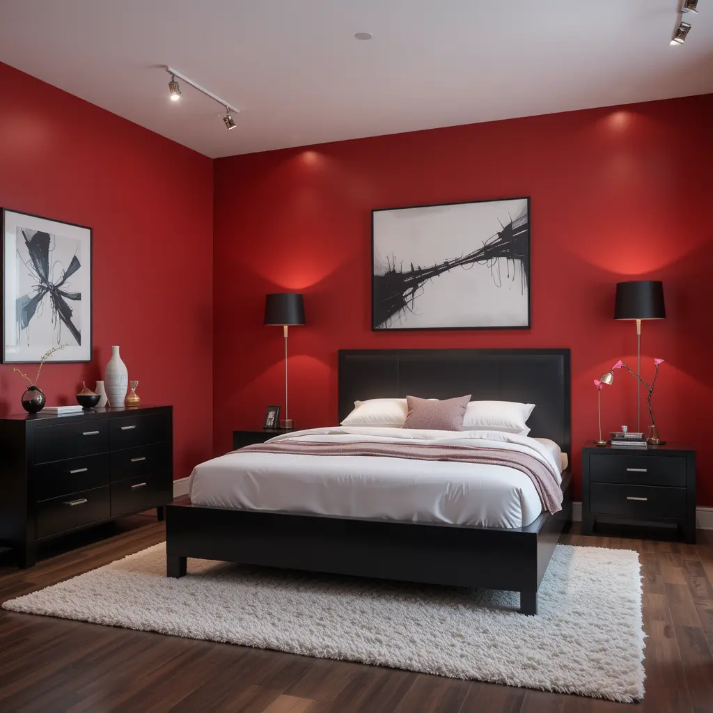Cherry Red Walls with Black Furniture