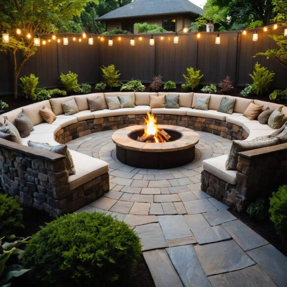 Circular Fire Pit with Bench Seating