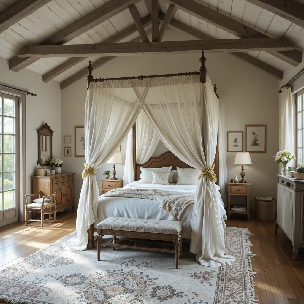 Cottage Bedroom with a Canopy Bed