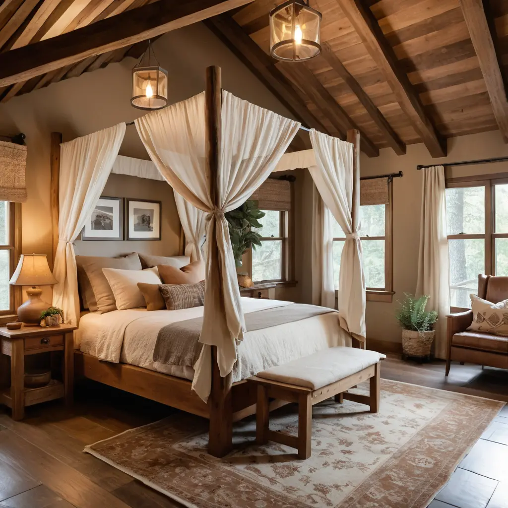 Cozy, Intimate Cabin Bedroom with a Canopy Bed