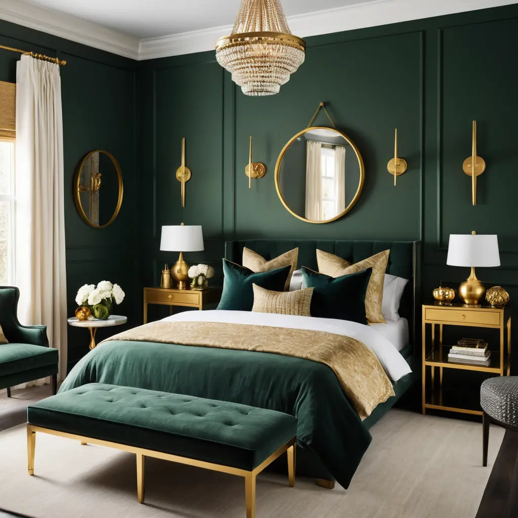 Dark Green and Brass Accents