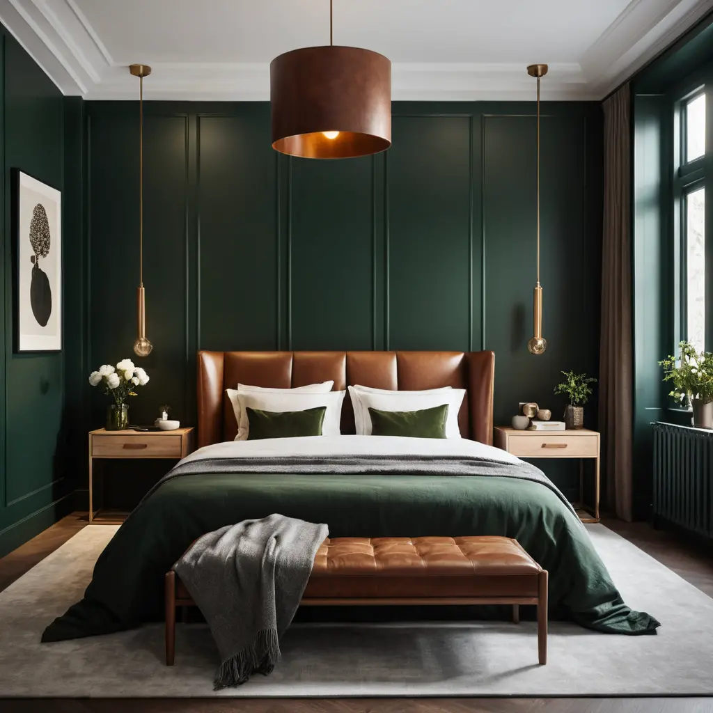 Dark Green with Leather Details