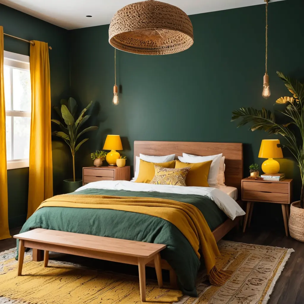 Dark Green with Mustard Yellow