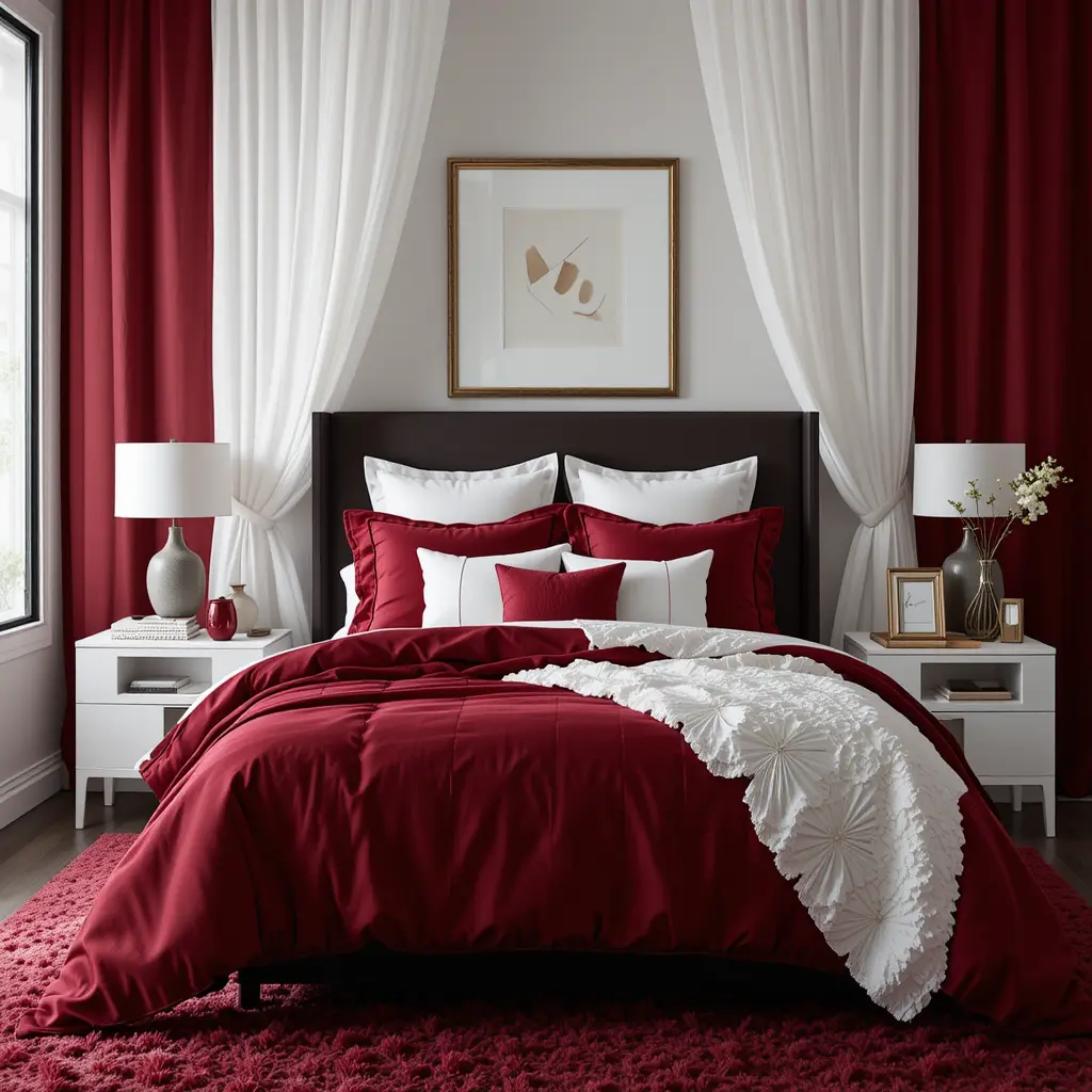 Dark Red and White Bedding