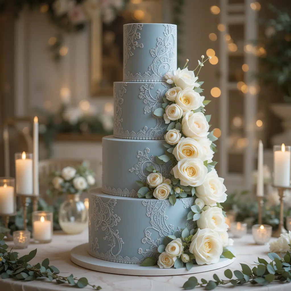 Dusty Blue Wedding Cake