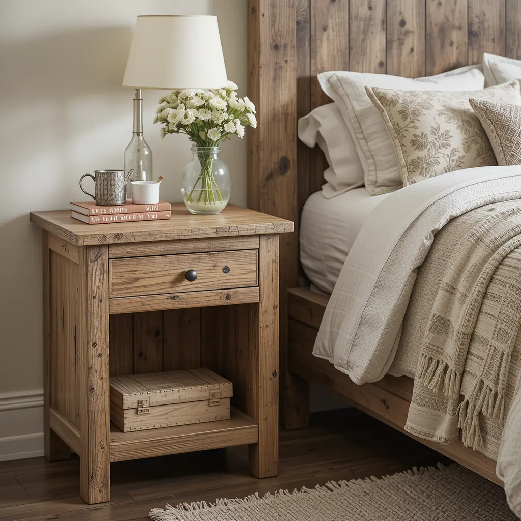 Farmhouse-Style Wooden Bedside Tables