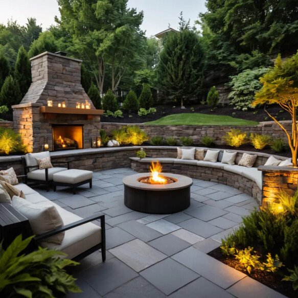 Fireplace Built into a Retaining Wall