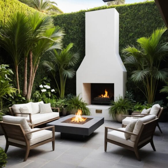 Fireplace Surrounded by Planters