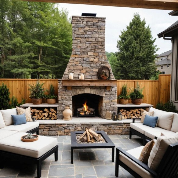 Fireplace with Built-in Shelves