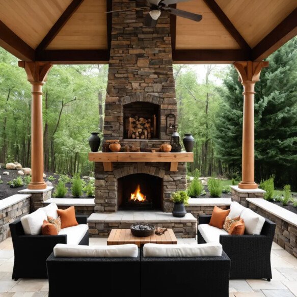 Fireplace with Custom Stone Mantel