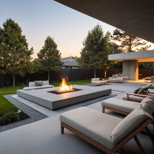Fireplace with Floating Concrete Platform