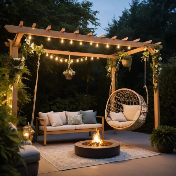Fireplace with Swinging Chair or Hammock