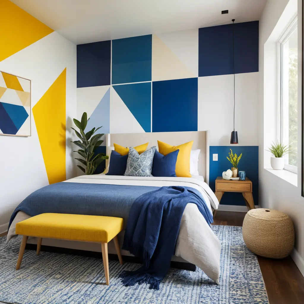 Geometric Blue and Yellow Accent Wall