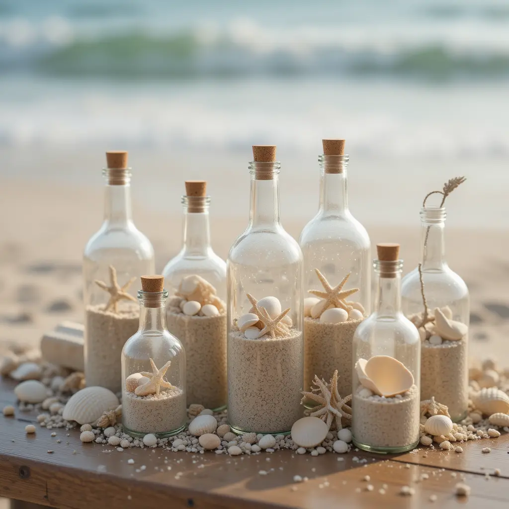 Glass Bottles with Sand and Shells