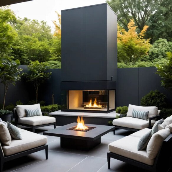 Glass-Encased Outdoor Fireplace