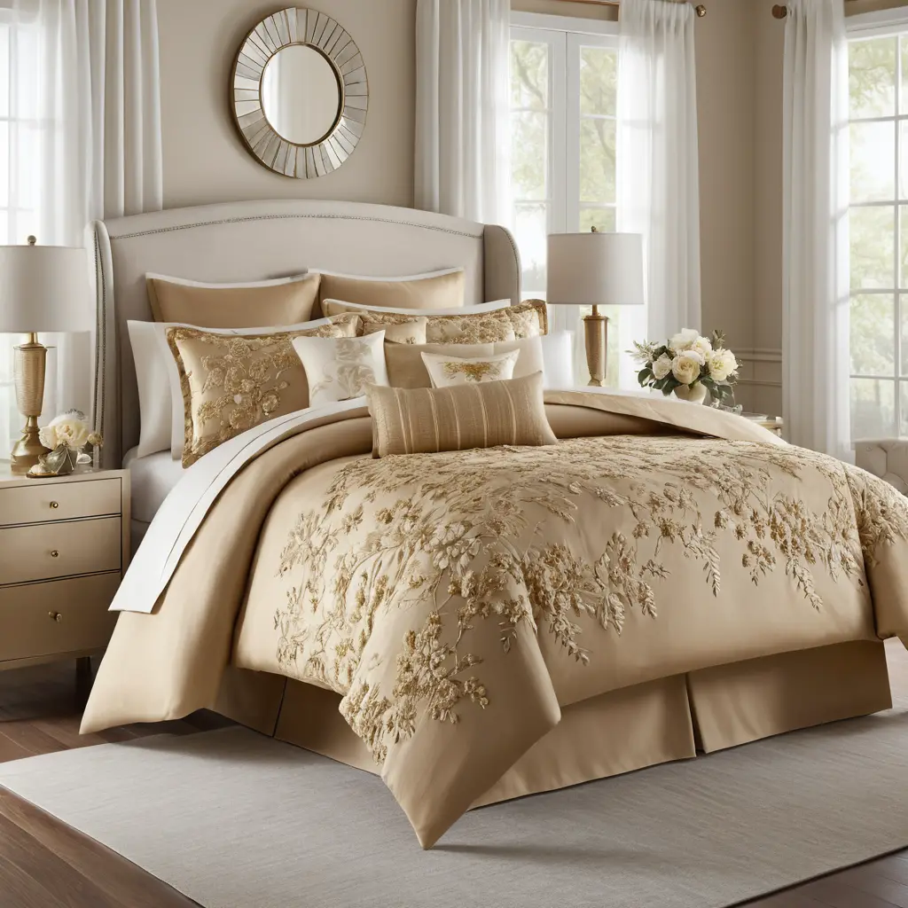Gold Bedding with Floral Patterns