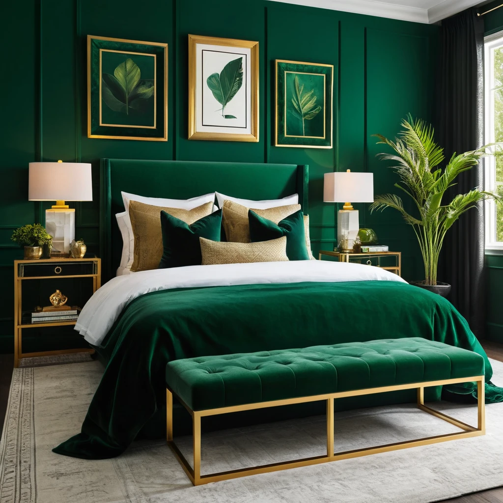 Green and Gold Framed Art