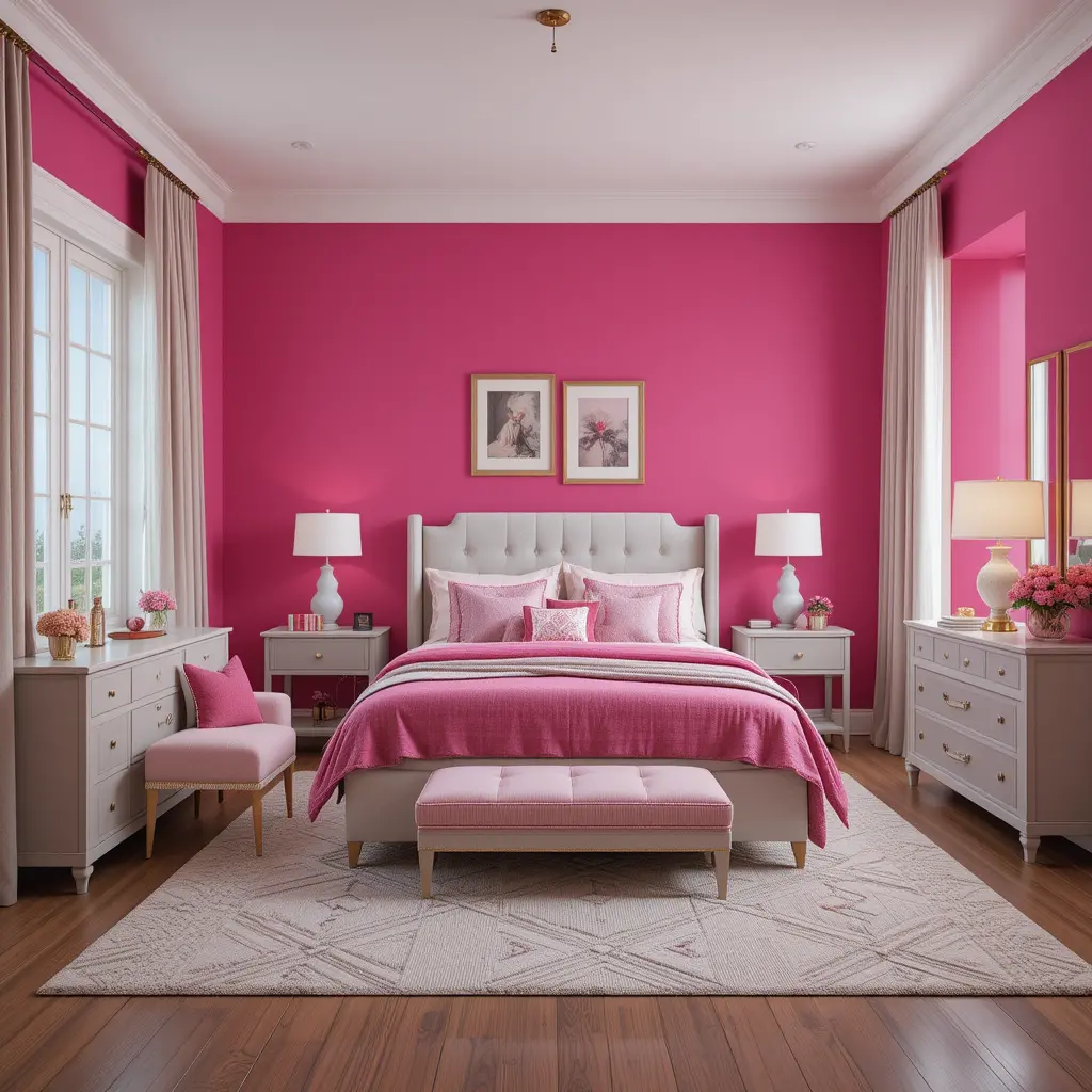 Hot Pink Accent Walls with Neutral Decor