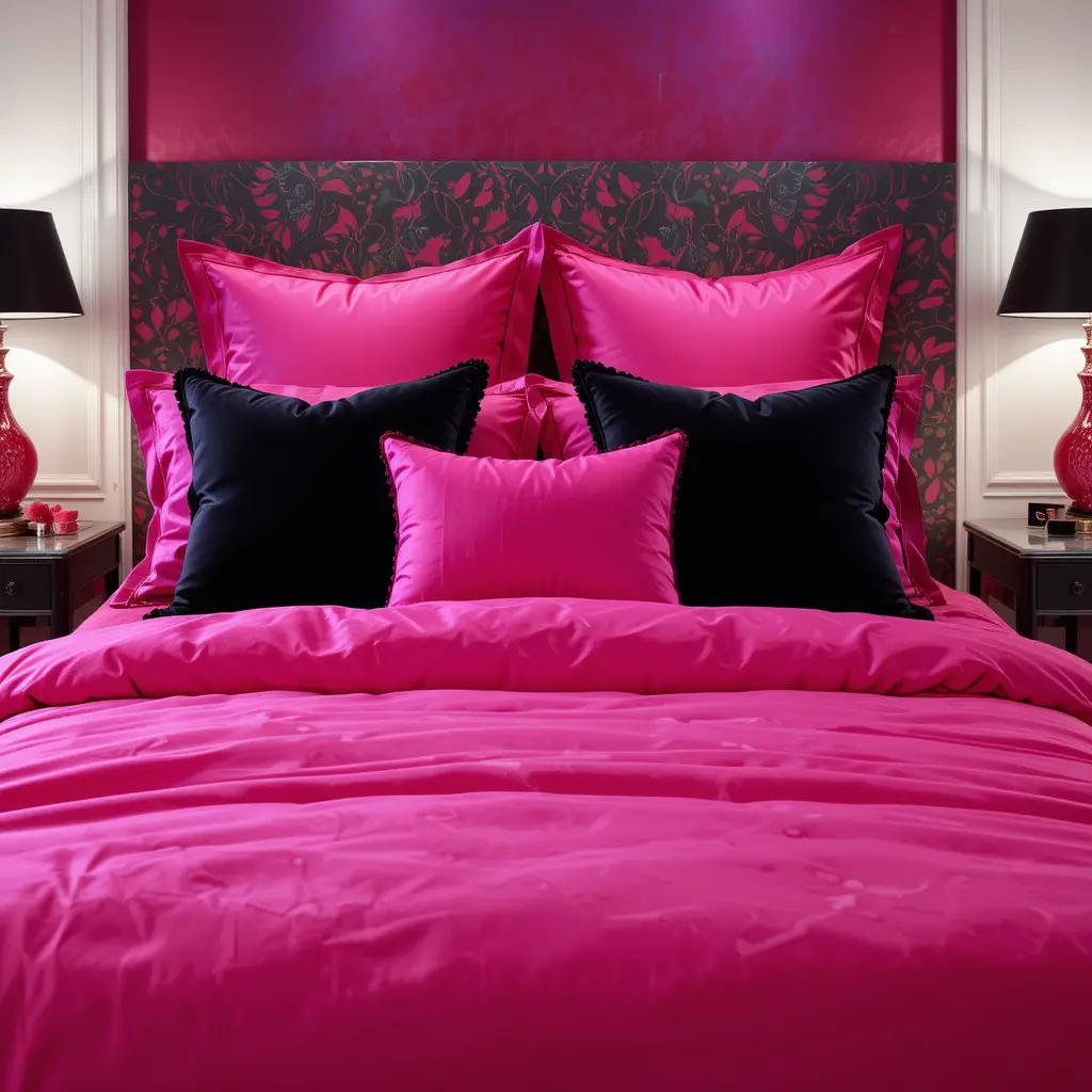 Hot Pink Bedding with Black Pillows