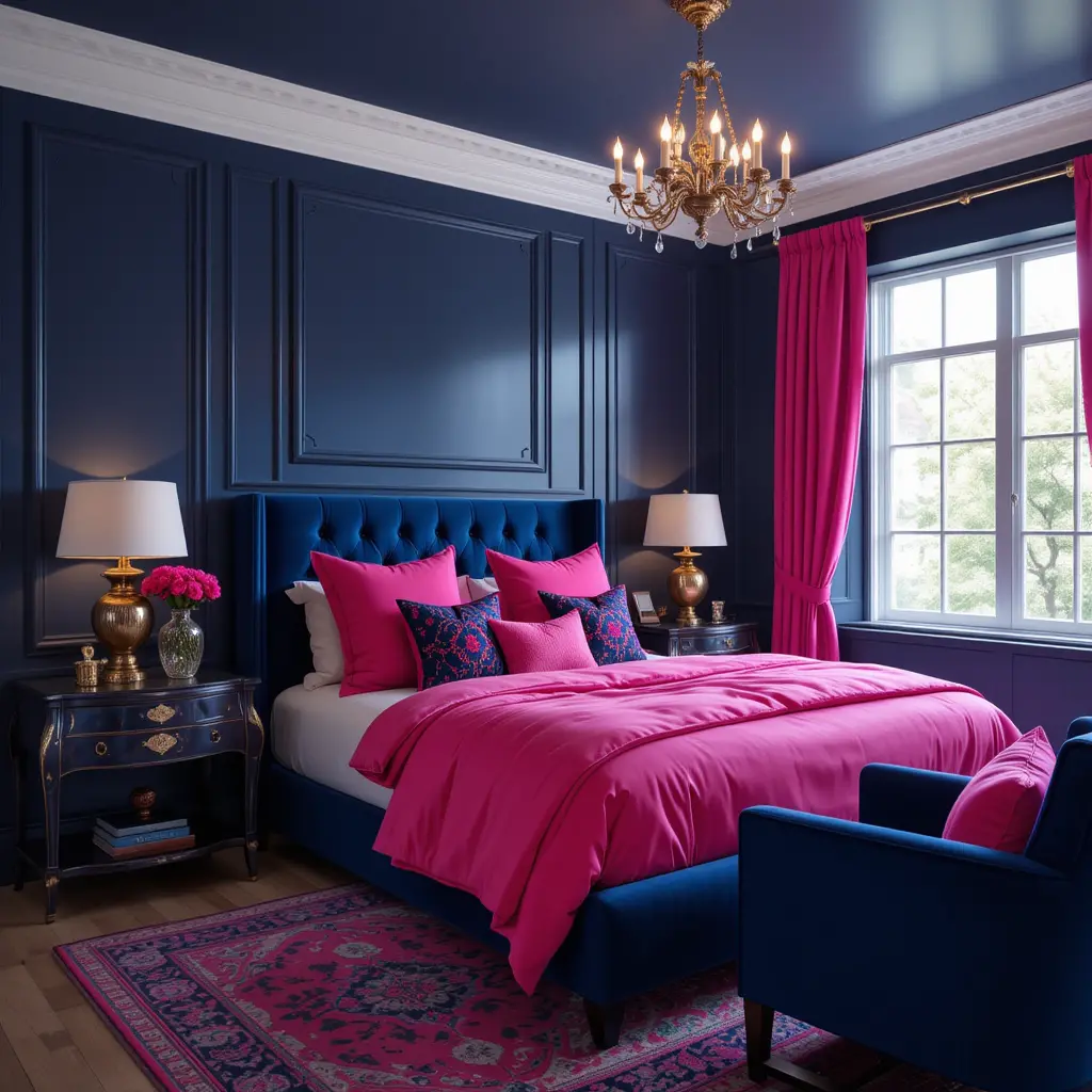 Hot Pink and Navy Bedroom