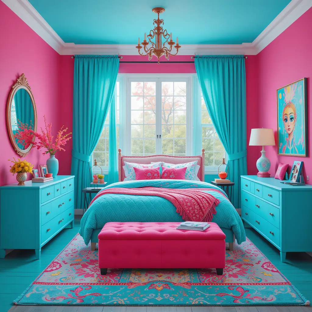Hot Pink and Turquoise Bedroom