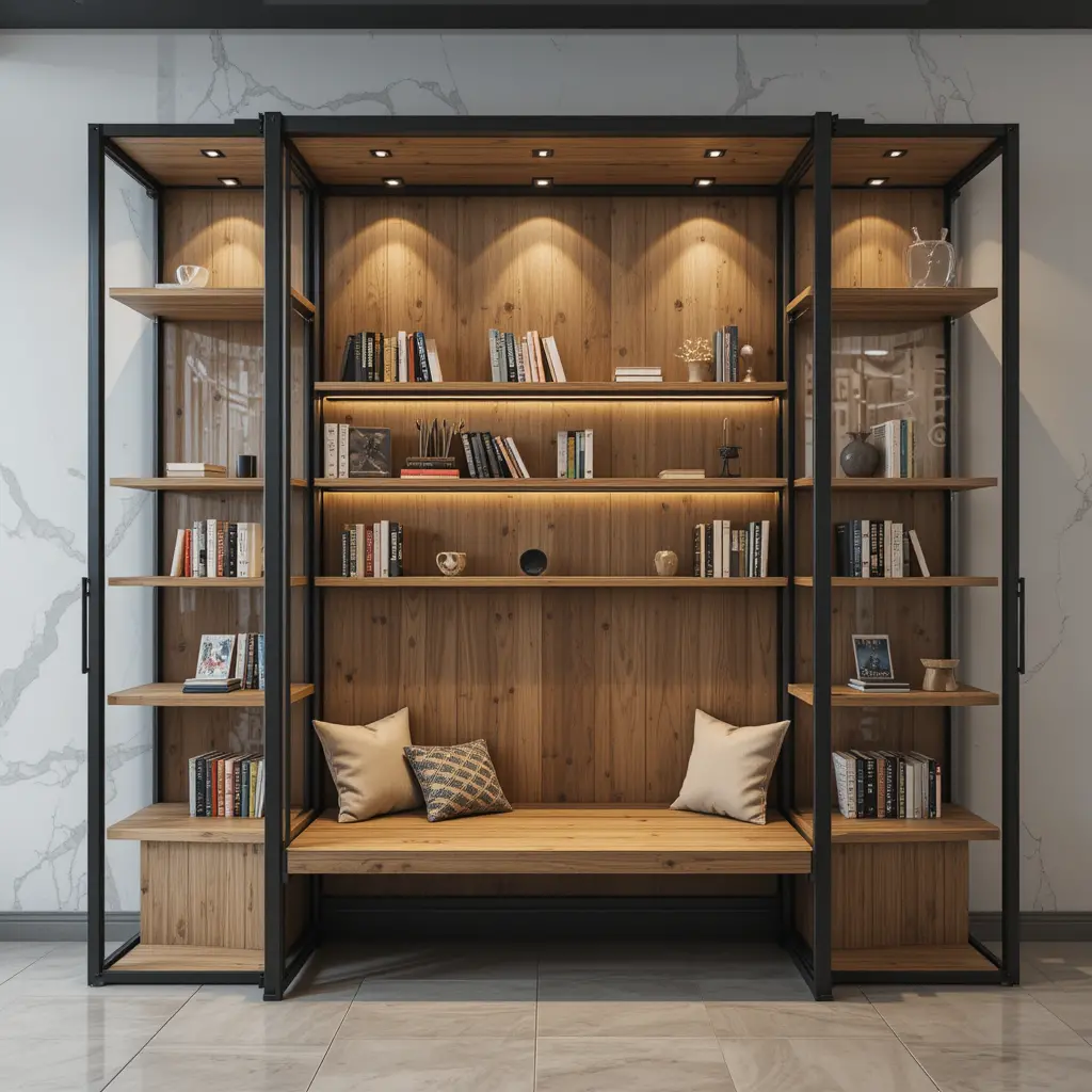 Industrial Wooden Nook with Metal Accents