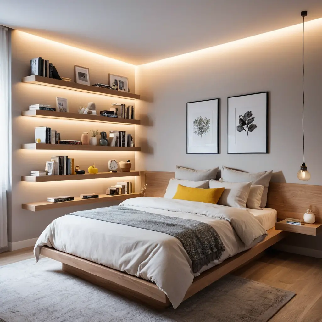 LED Lighting Under Floating Shelves