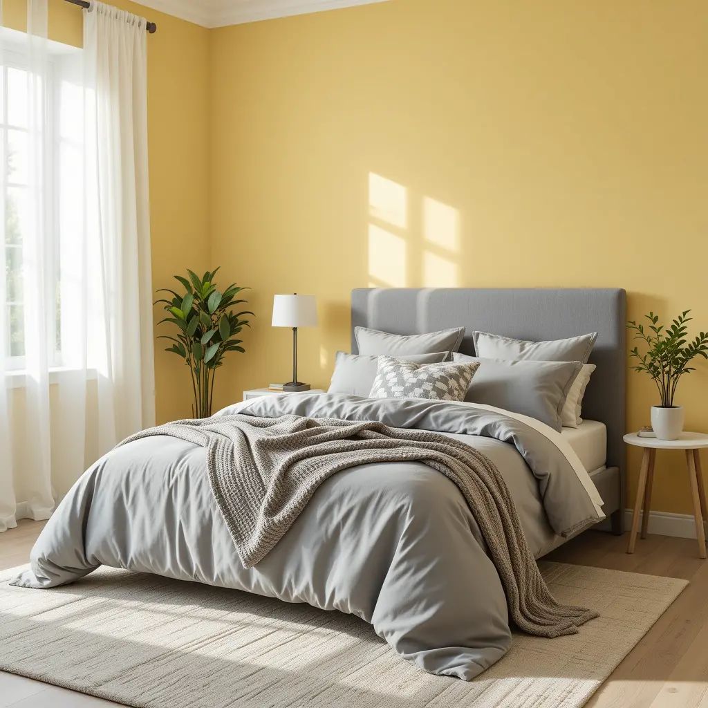 Lemon Yellow Walls with Gray Bedding