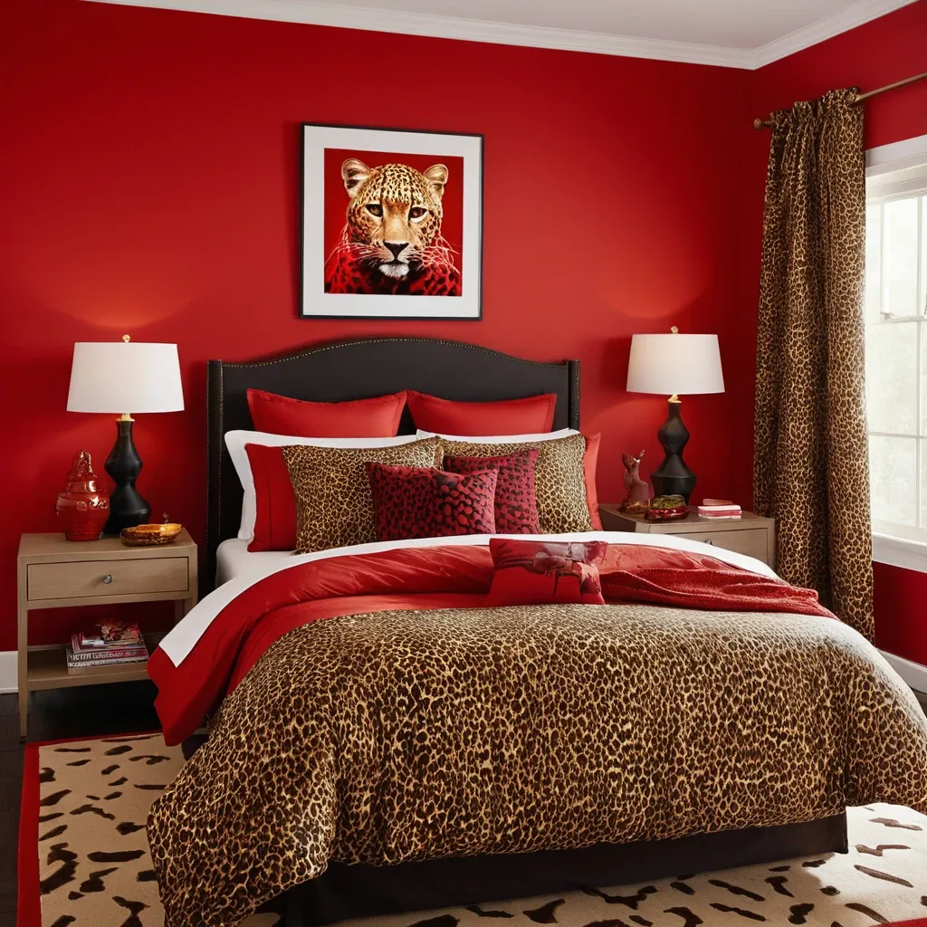 Leopard Print Bedding with Red Wall Art