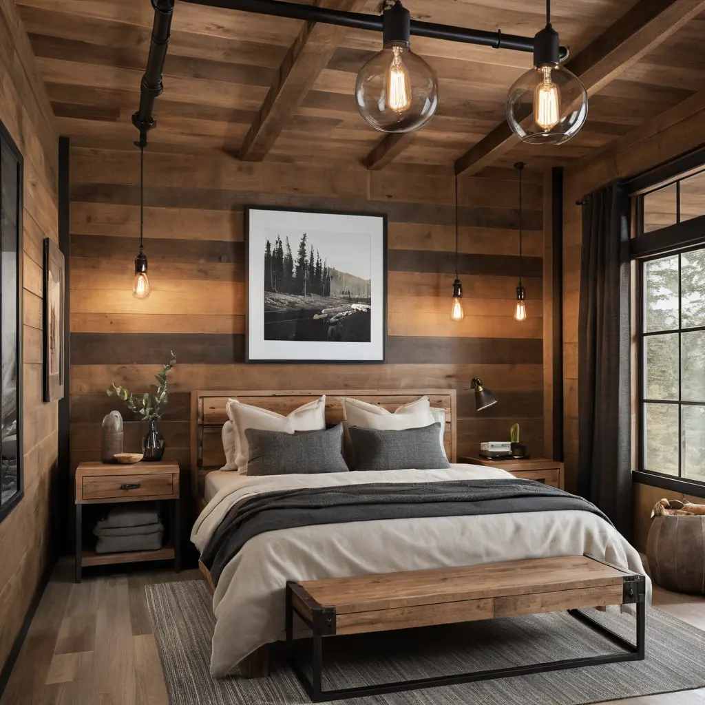 Modern Rustic Cabin with Industrial Lighting