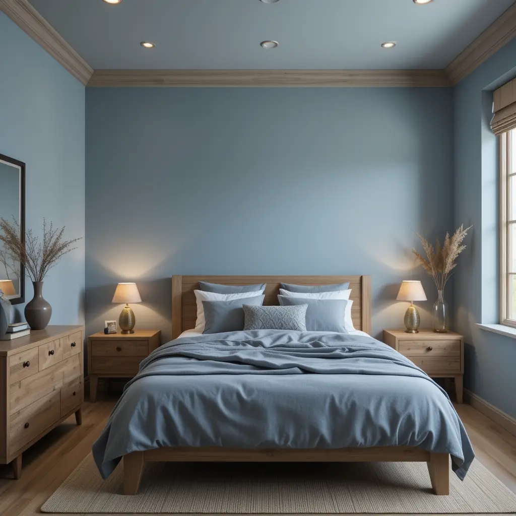 Muted Blue with Wood Accents