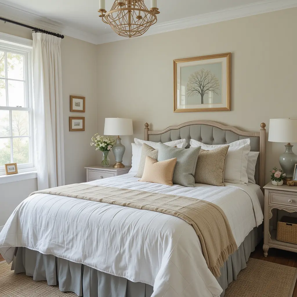Neutral Bedding with a Pop of Color