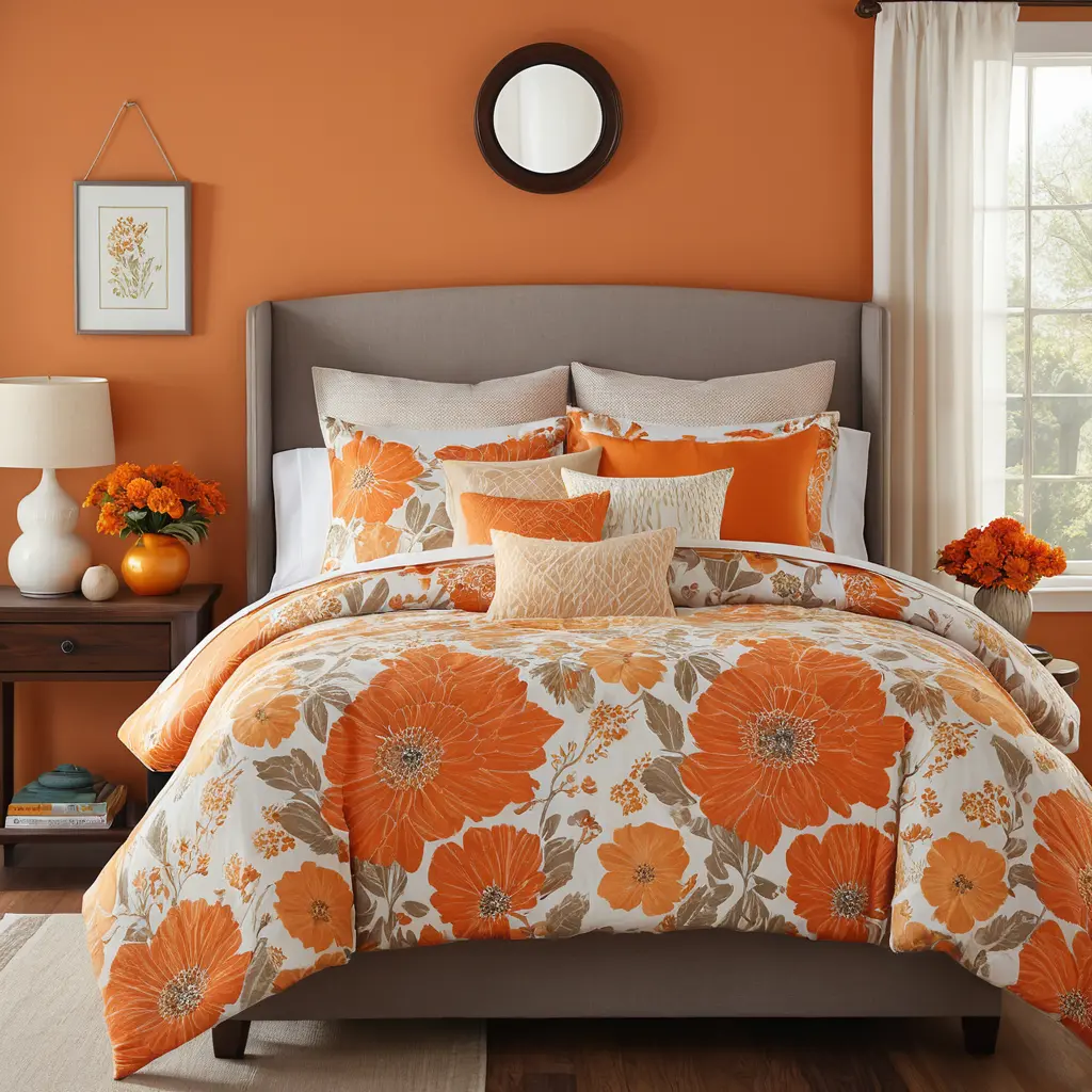 Orange Bedding with Floral Patterns