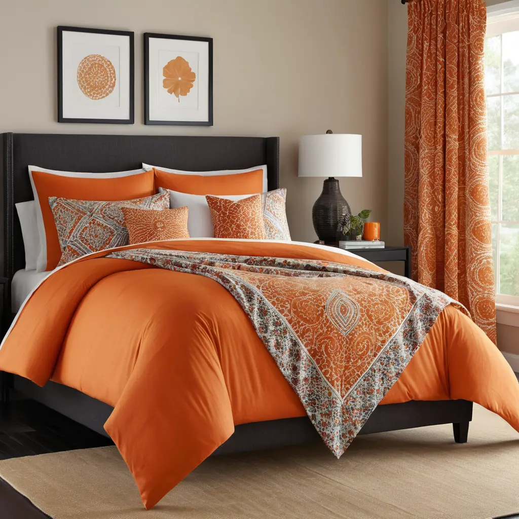 Orange Bedding with Patterned Throws