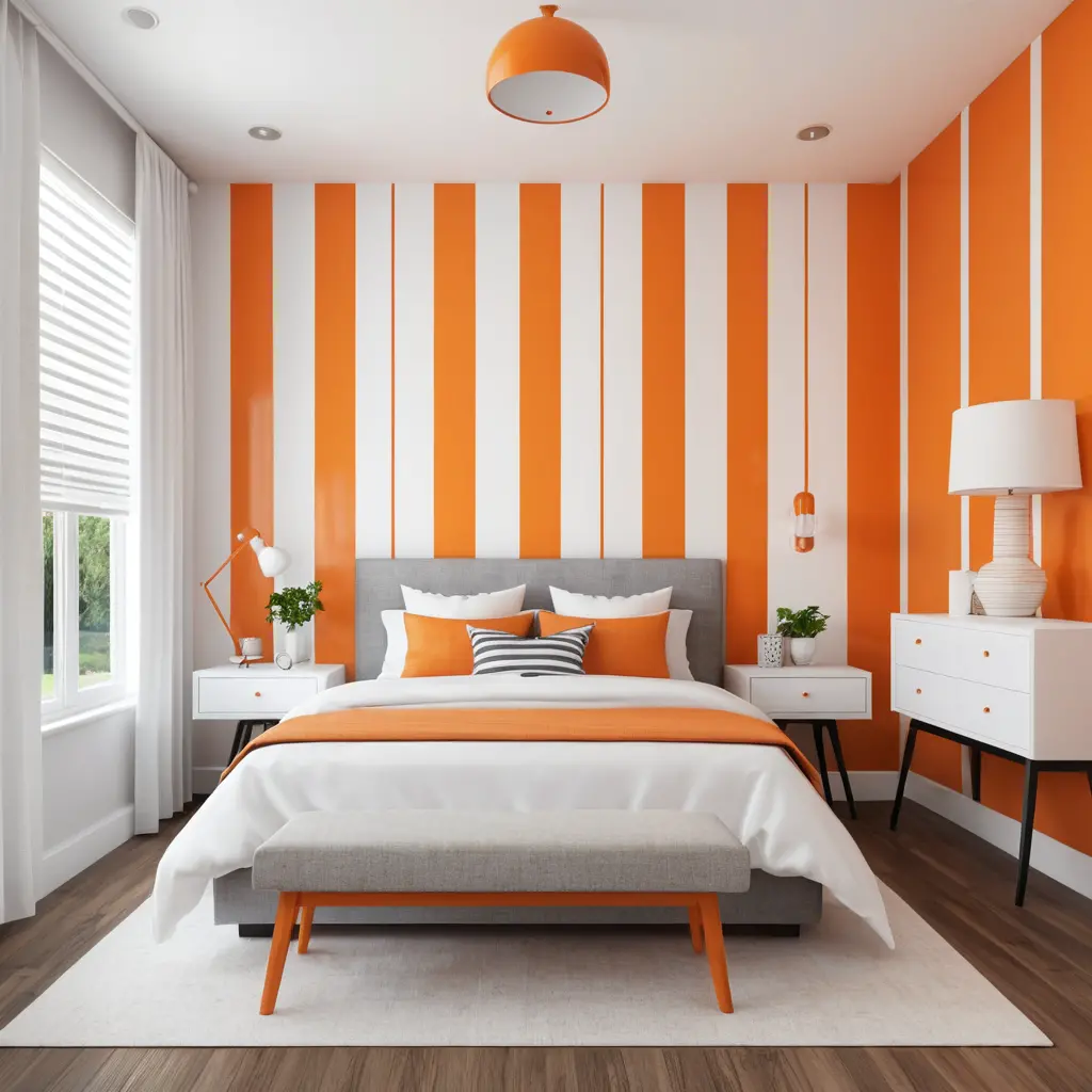 Orange and White Striped Accent Wall