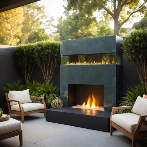 Outdoor Fireplace with Fire Glass