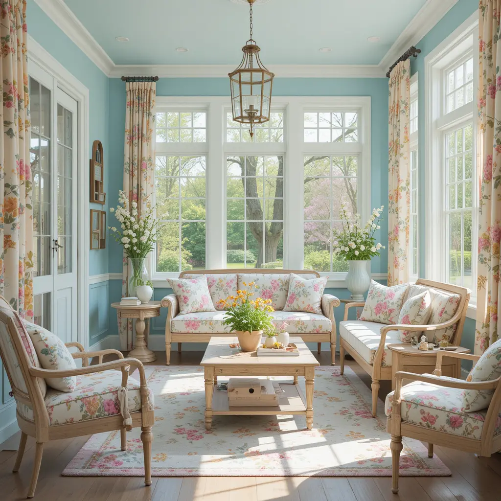 Pastel Blue with Floral Prints