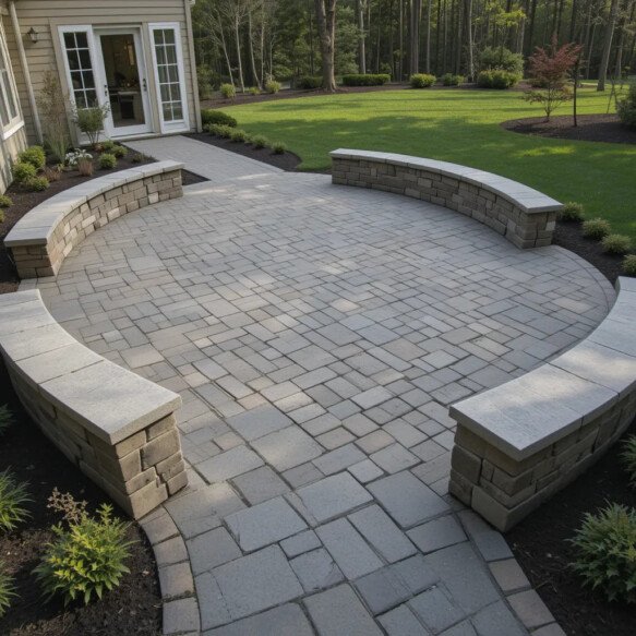 Paver Patio with Built-In Seating