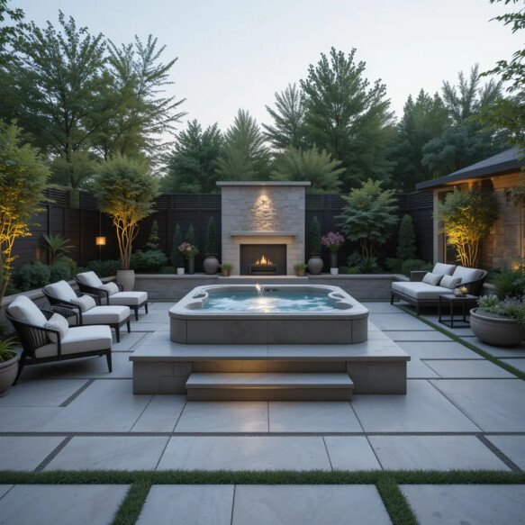 Paver Patio with Hot Tub Area