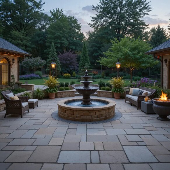 Paver Patio with Water Fountain