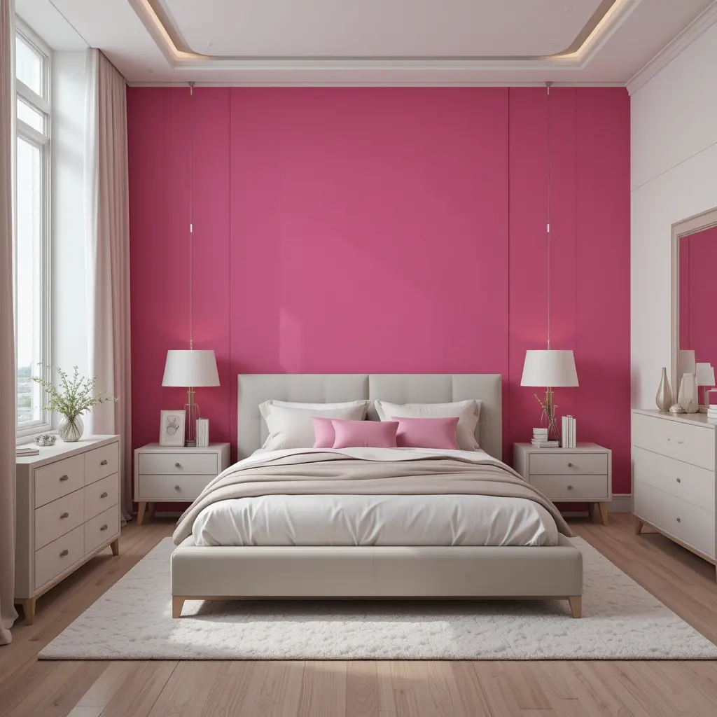 Pink Accent Wall with Neutral Furniture