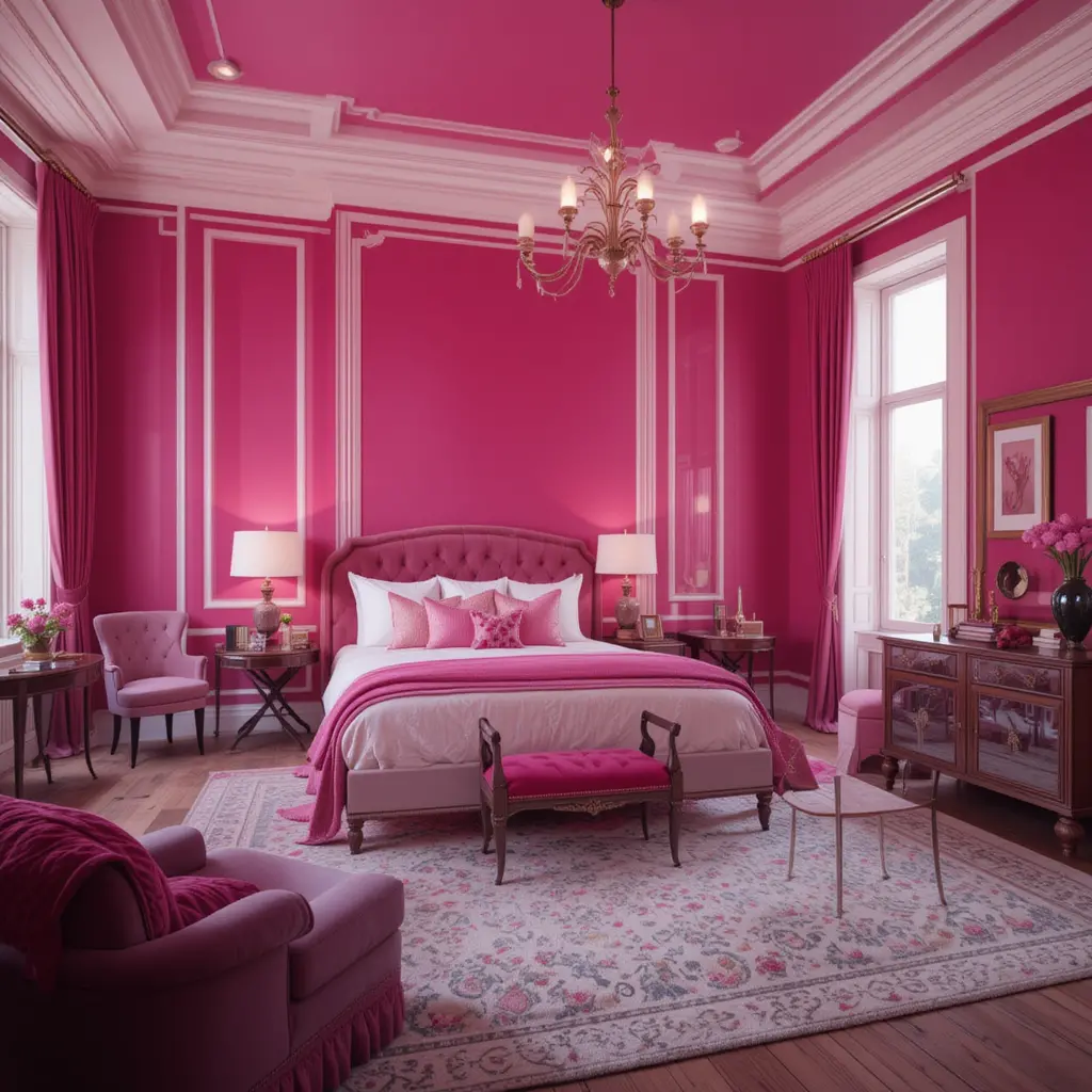 Pink Accent Walls with White Trim