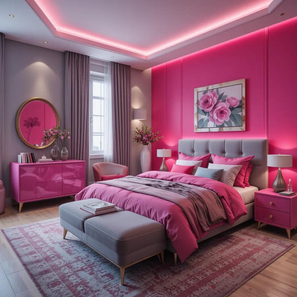 Pink and Gray Bedroom