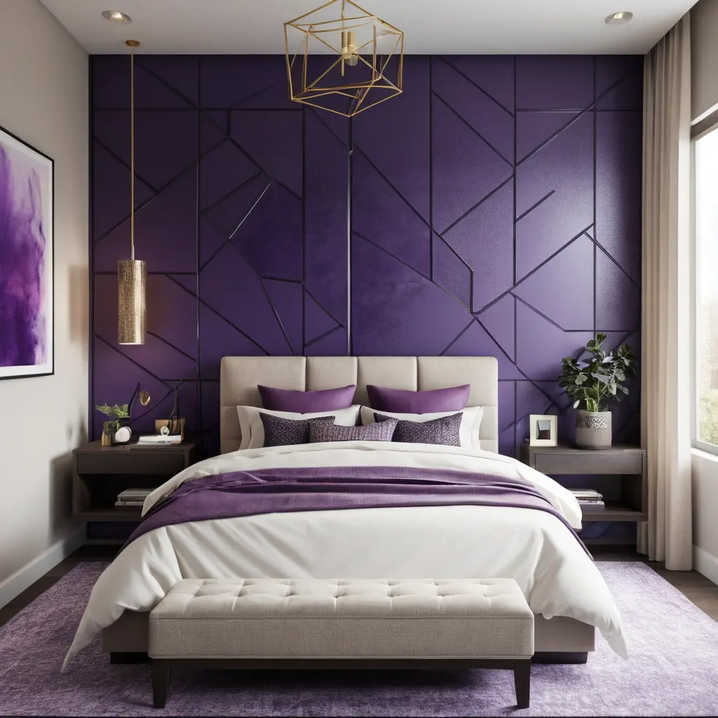 Purple Accent Walls with Geometric Patterns